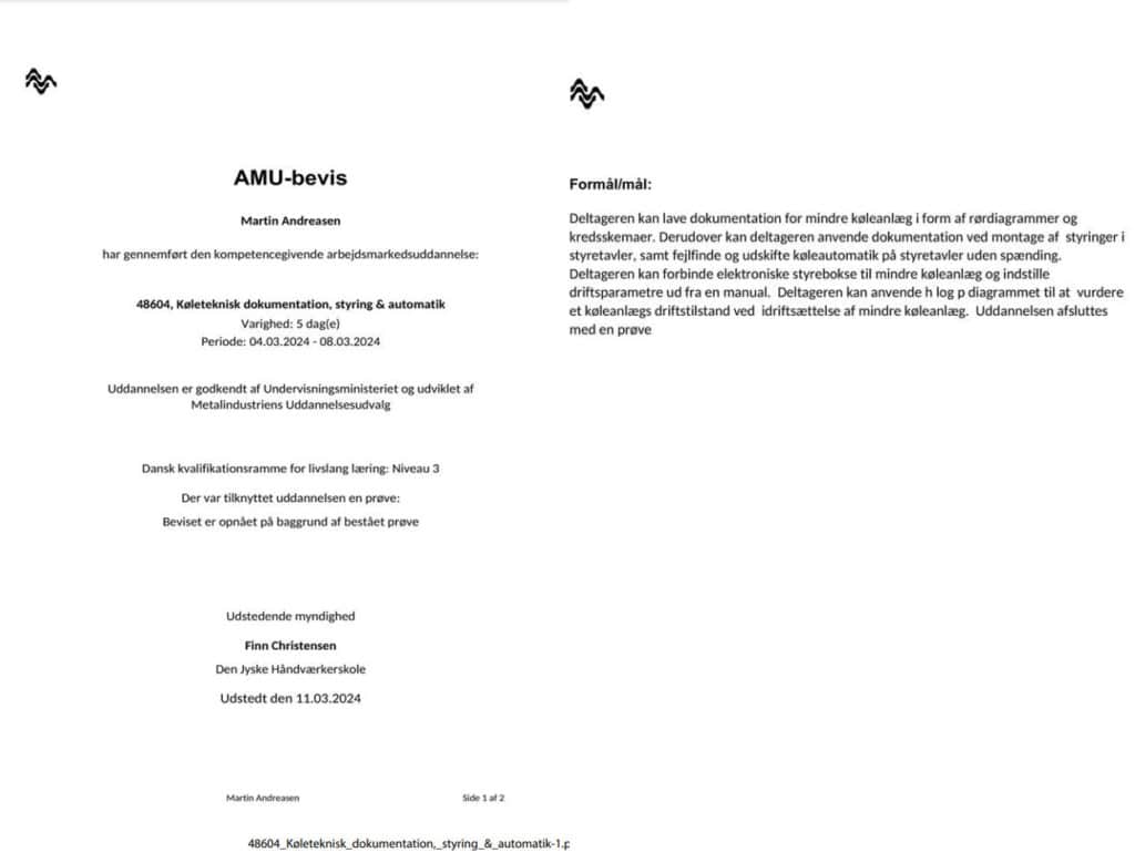 48604 Koeleteknisk dokumentation styring automatik stor